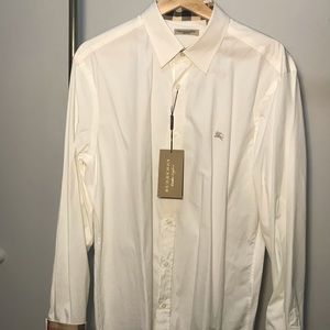 Burberry Henry Check Trim Dress Shirt White